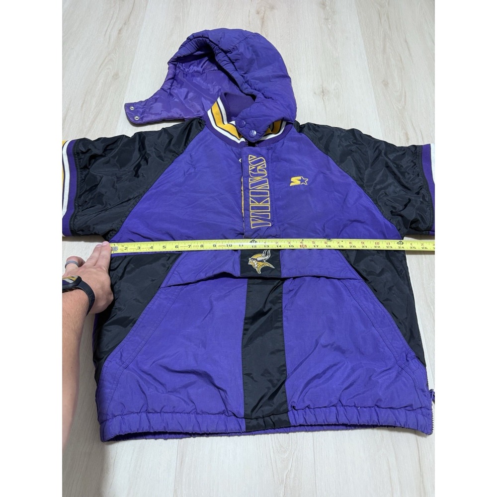 Vintage 90s Minnesota Vikings NFL Starter Pro Line Hooded Puffer Jacket Men's XL - Picture 3 of 7